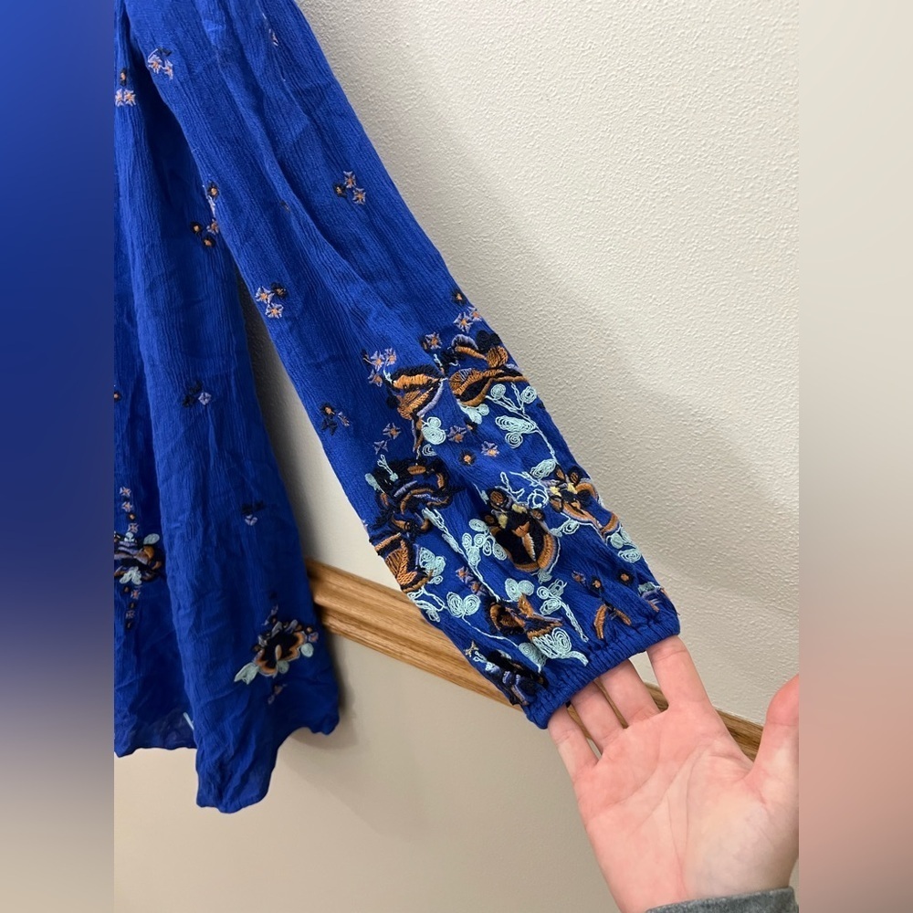 Free People Cobalt Blue Long Sleeve Floral Shift Dress - Picture 5 of 12